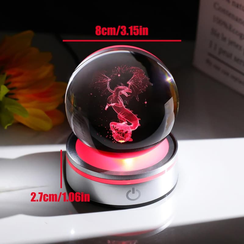 Engraved Dragon Crystal Ball with LED Base – Decorative Gift for All