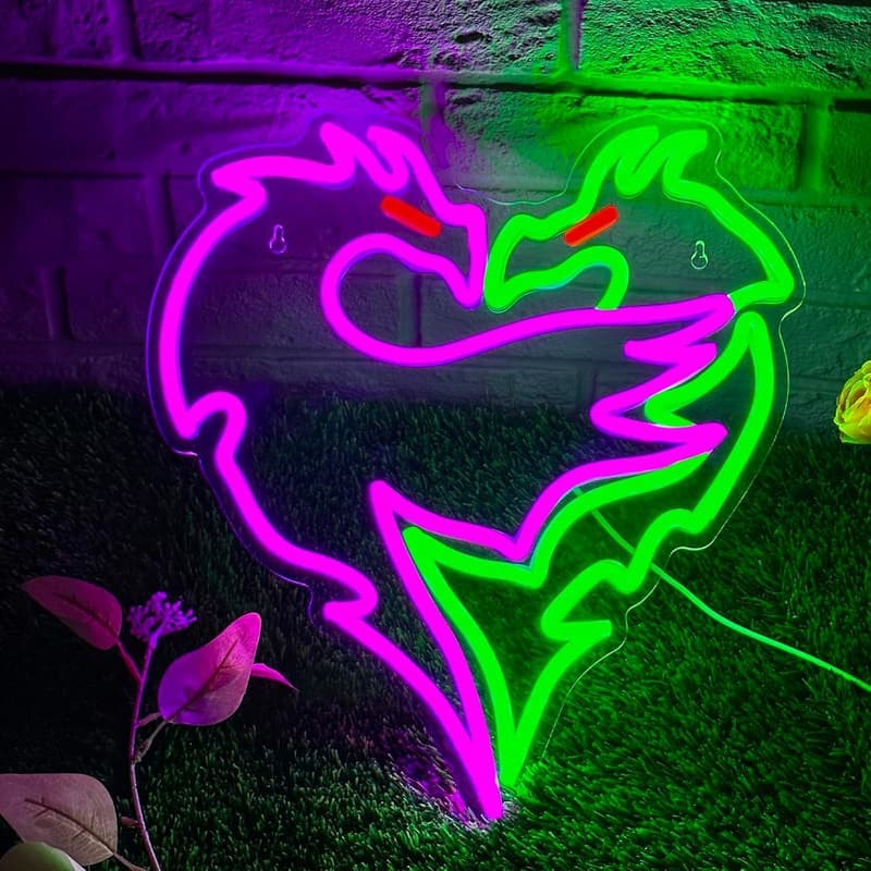 Dimmable Dragon LED Wall Sign - Purple & Green Bedroom Decor
