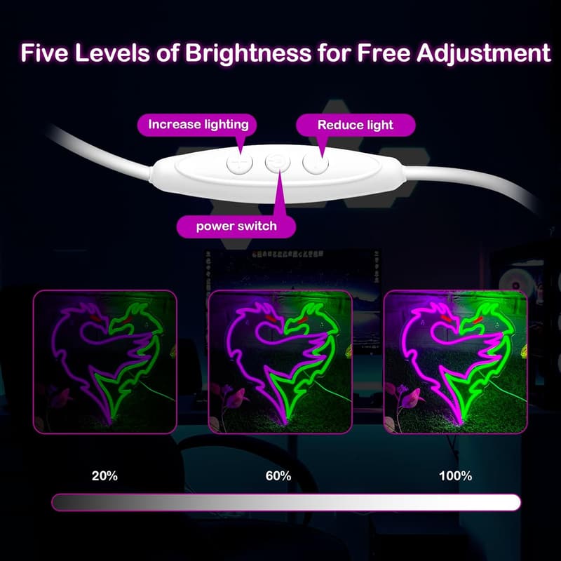 Dimmable Dragon LED Wall Sign - Purple & Green Bedroom Decor