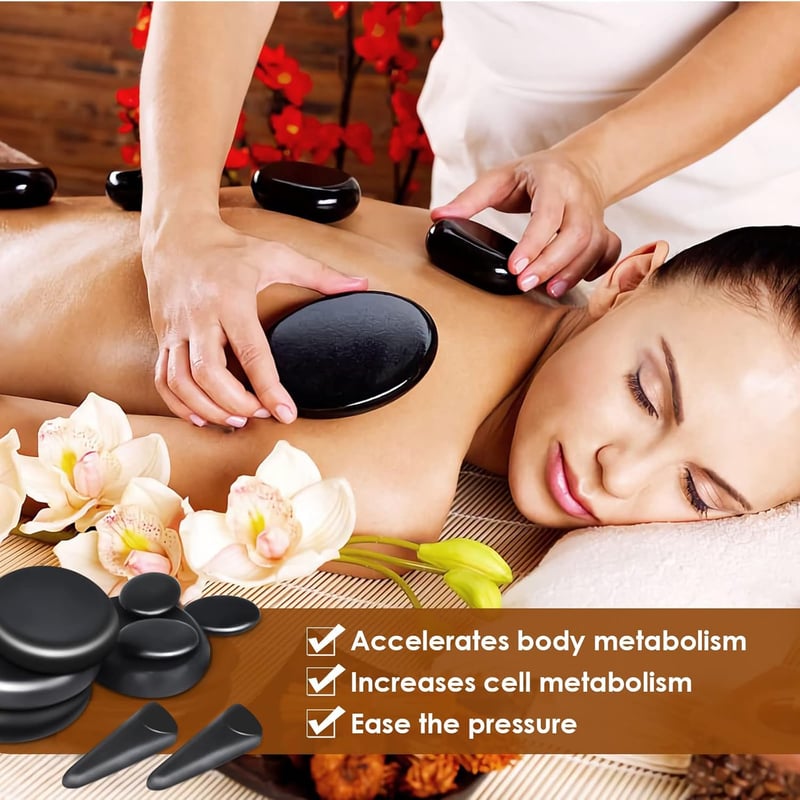 Hot Stones Massage Set - 18 Pcs with Warmer for Spa Relaxation