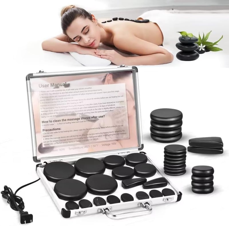 18-Piece Basalt Hot Stones Massage Set with Heater Kit