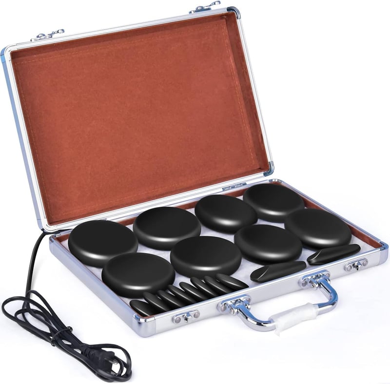 Massage Stones Set with Warmer - 18Pcs for Home Spa Relaxation