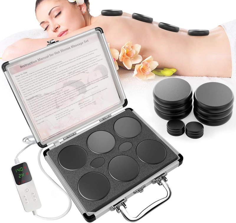 Hot Stones Massage Set with Warmer – 12Pcs Basalt Therapy Kit