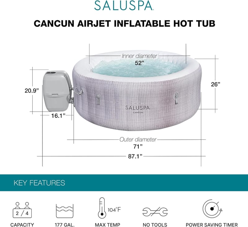 Inflatable Hot Tub for 2-4 People with 120 Jets, Gray