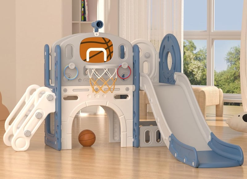 Toddler Slide Set with Basketball Hoop, 8-in-1 Playground для детей 1-3