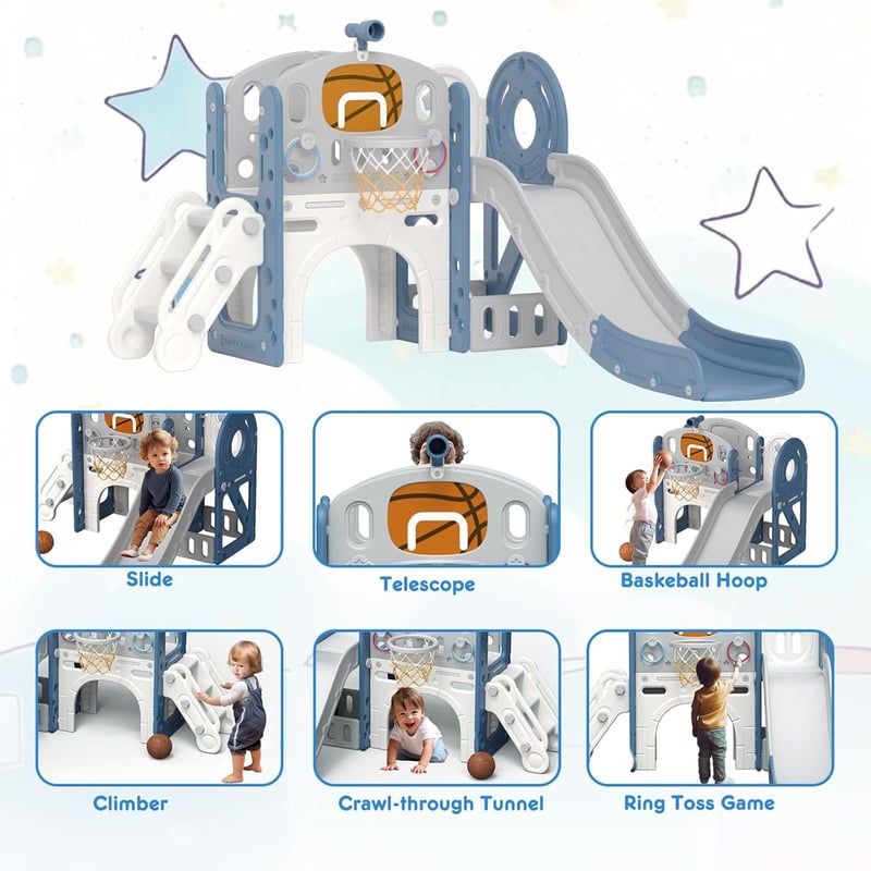 Toddler Slide Set with Basketball Hoop, 8-in-1 Playground для детей 1-3