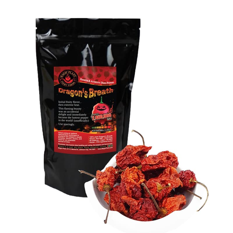 Dragon's Breath Dried Pepper Pods - Very Hot, Non-GMO, 0.5 Oz