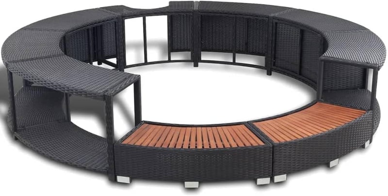 Stylish Black Poly Rattan Hot Tub Surround with Storage