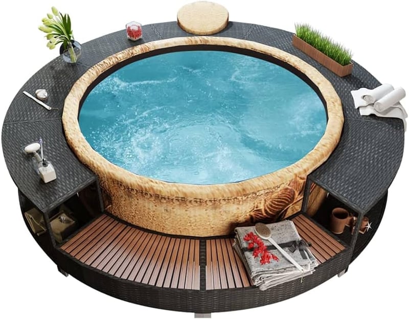 Stylish Black Poly Rattan Hot Tub Surround with Storage
