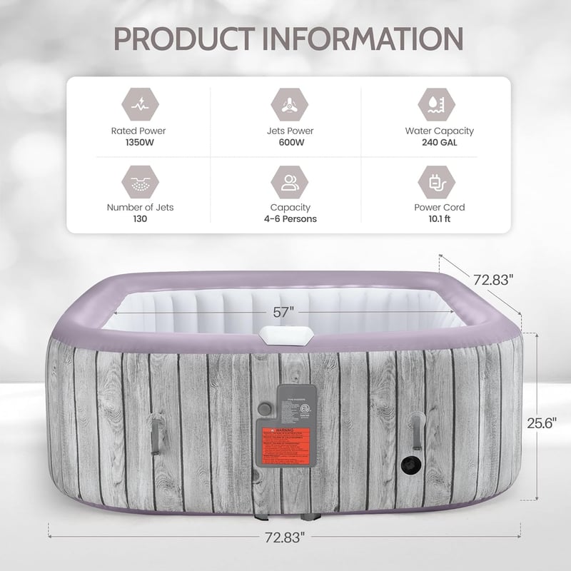 Portable Inflatable Hot Tub Spa for 4-6 People with 130 Jets