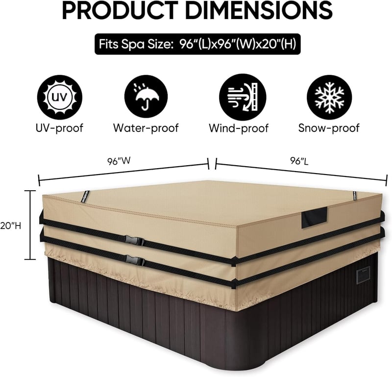 Heavy-Duty 900D Waterproof Hot Tub Cover, 96 x 96 in.