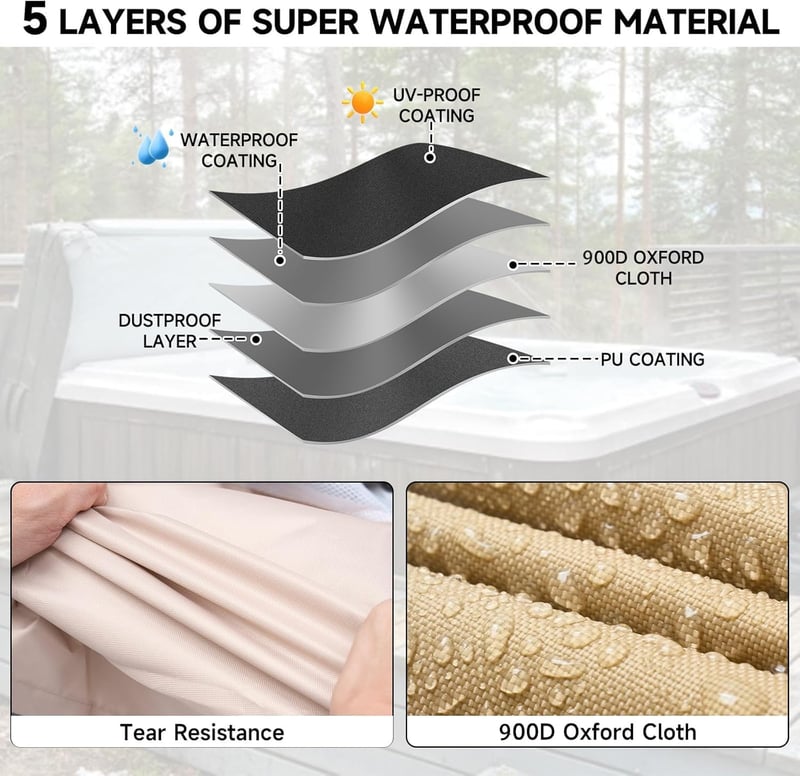 Heavy-Duty 900D Waterproof Hot Tub Cover, 96 x 96 in.