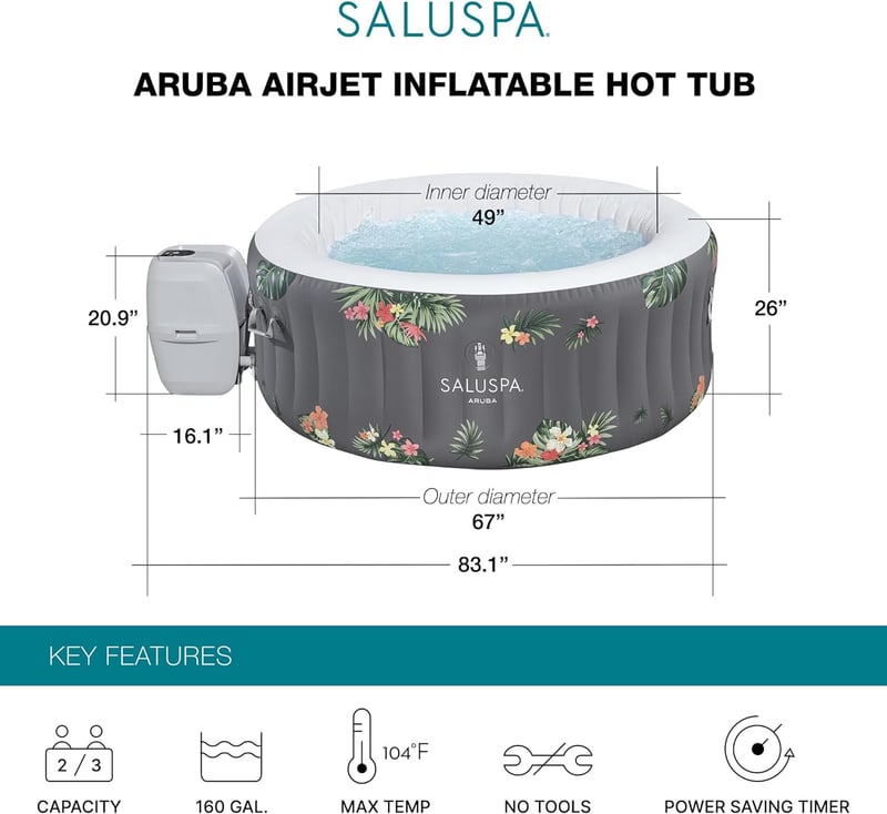 Portable Inflatable Hot Tub for 2-3 People with 110 AirJets