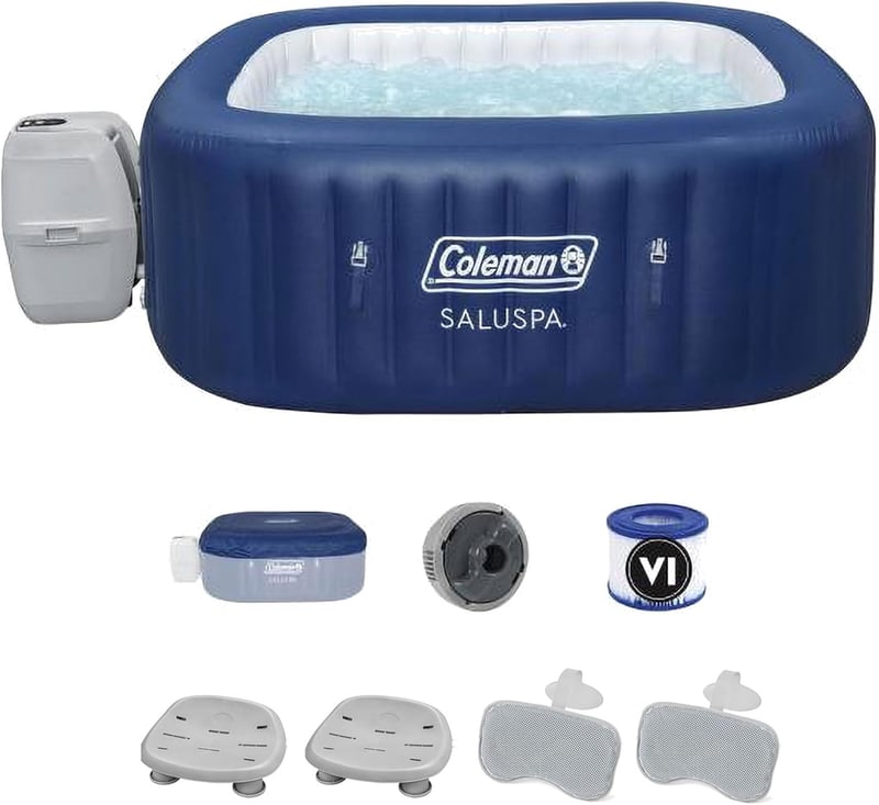 Inflatable Hot Tub with Non-Slip Seats & Headrest Pillows