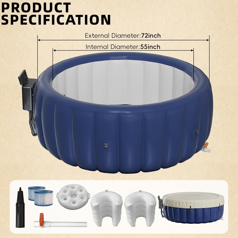 Portable Inflatable Hot Tub for 2-4 Persons with 146 Jets