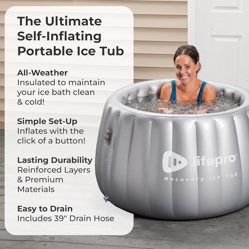 Portable Ice Bath Tub for Adults - Self-Inflatable, Gray