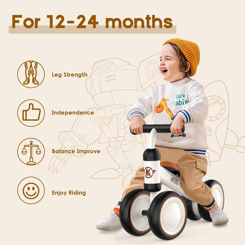 Toddler Balance Bike with 4 Wheels - First Birthday Gift