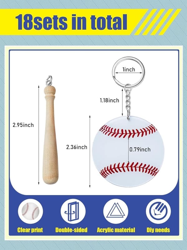 Large Baseball Softball Acrylic Keychain Set for DIY Tags