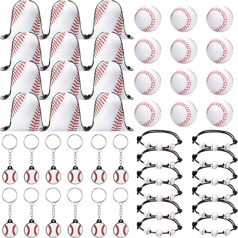 Baseball Party Favors Set: 48 Pcs with Backpacks, Balls, Keychains & Bracelets