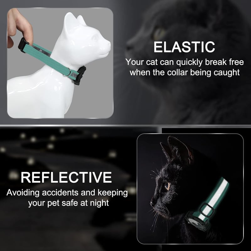 Reflective Cat GPS Collar with AirTag Holder and Bell, Green XS