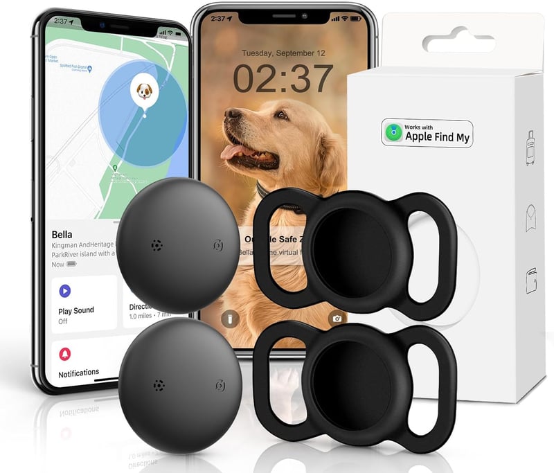 Smart GPS Tracker for Pets - 2 Pack, No Monthly Fee, iOS Compatible