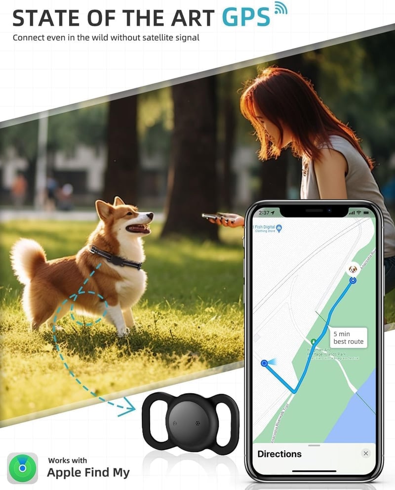 Smart GPS Tracker for Pets - 2 Pack, No Monthly Fee, iOS Compatible