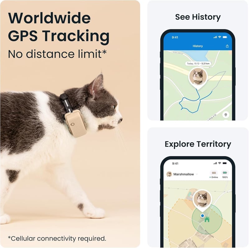 Cat GPS Tracker with Health Alerts & 7-Day Battery Life