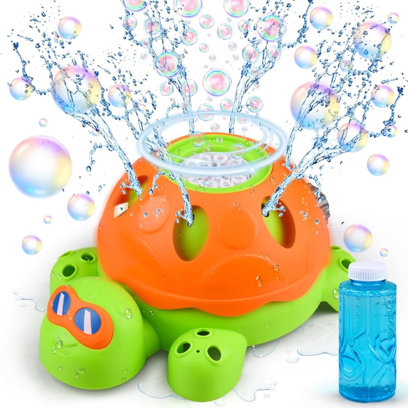 Kids Summer 2-in-1 Spinning Turtle Sprinkler & Bubble Machine