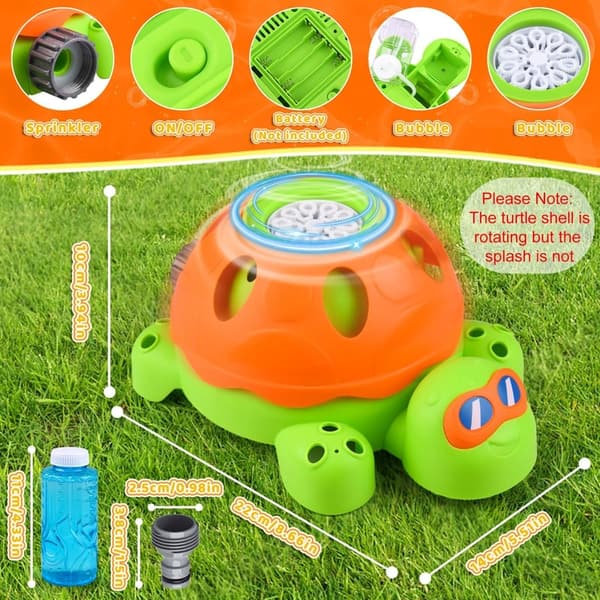 Kids Summer 2-in-1 Spinning Turtle Sprinkler & Bubble Machine