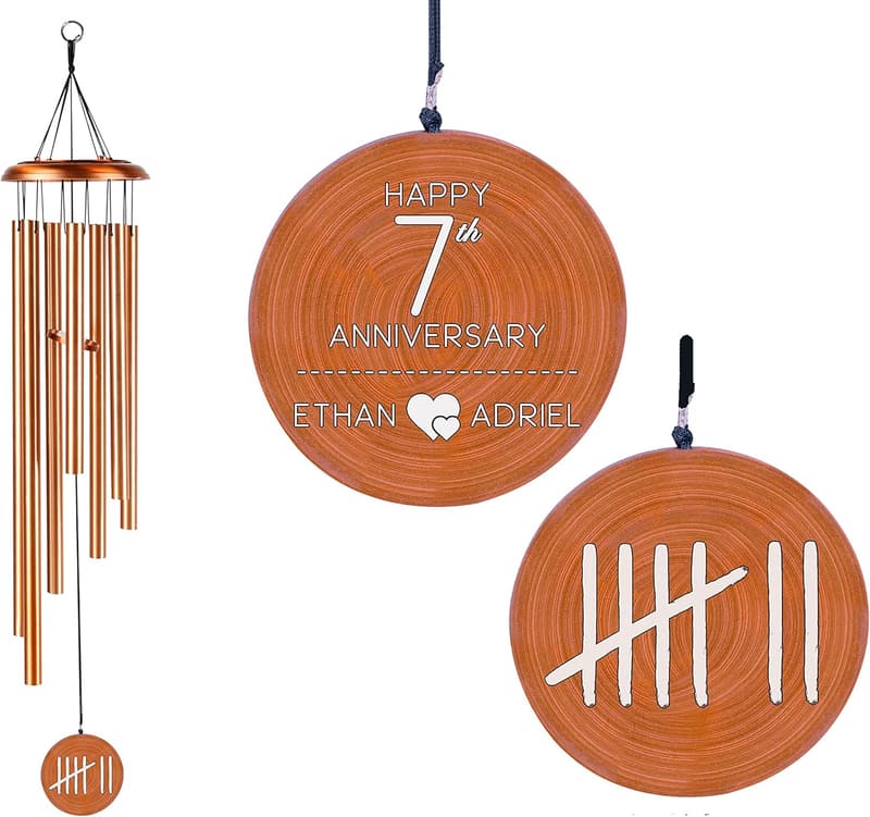 7th Anniversary Personalized Wind Chime with 6 Copper Tubes