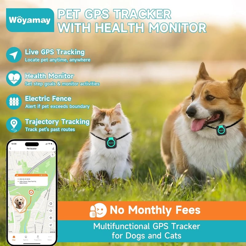 Pet GPS Tracker with Health Monitor, Waterproof, Universal for Dogs & Cats