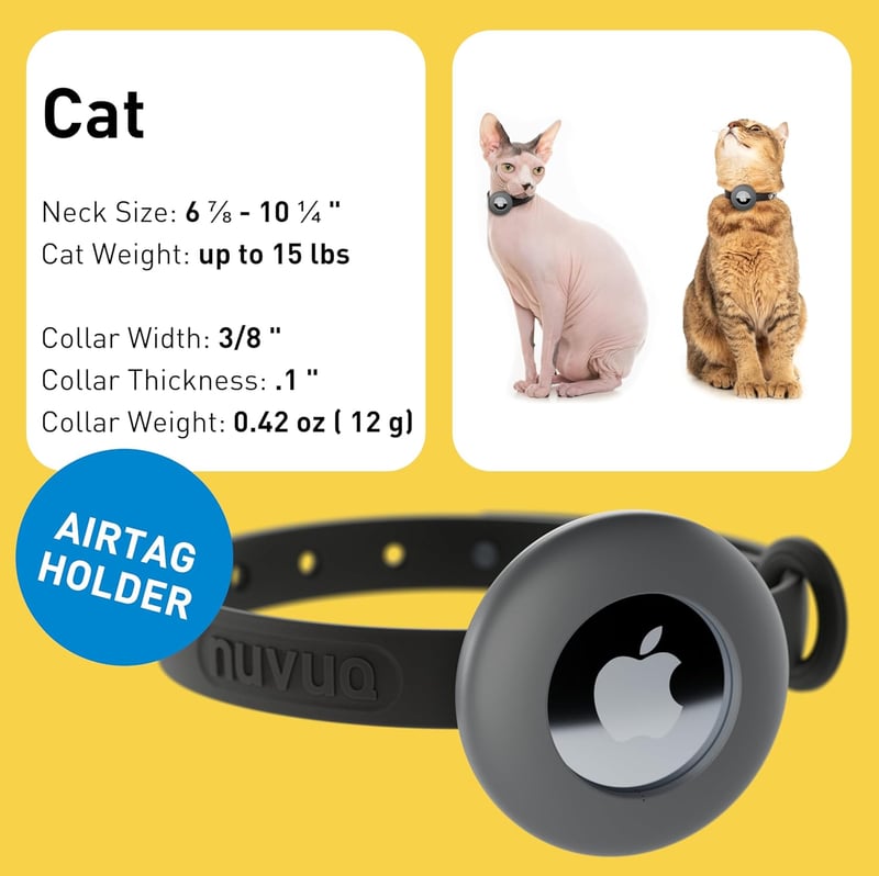 Black Breakaway Cat Collar with Airtag Holder - Lightweight & Comfortable for Outdoor Use