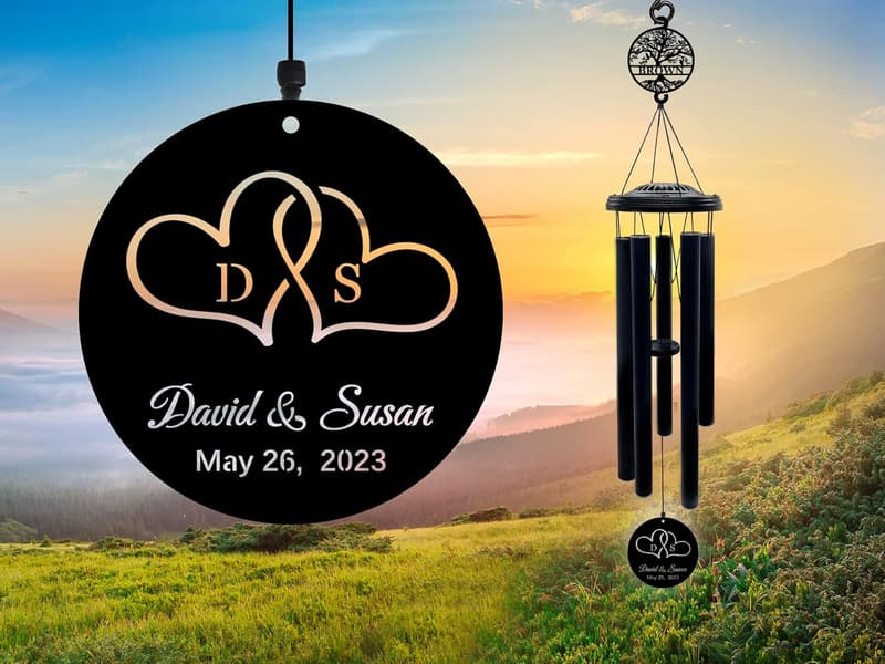 Personalized Heart Wind Chime for Couples - 37'' Wedding Gift