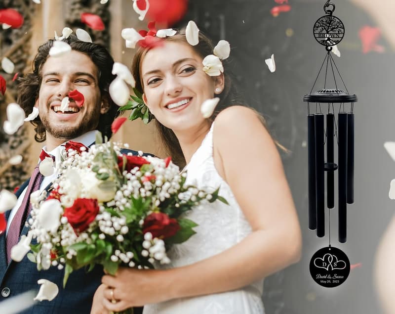 Personalized Heart Wind Chime for Couples - 37'' Wedding Gift