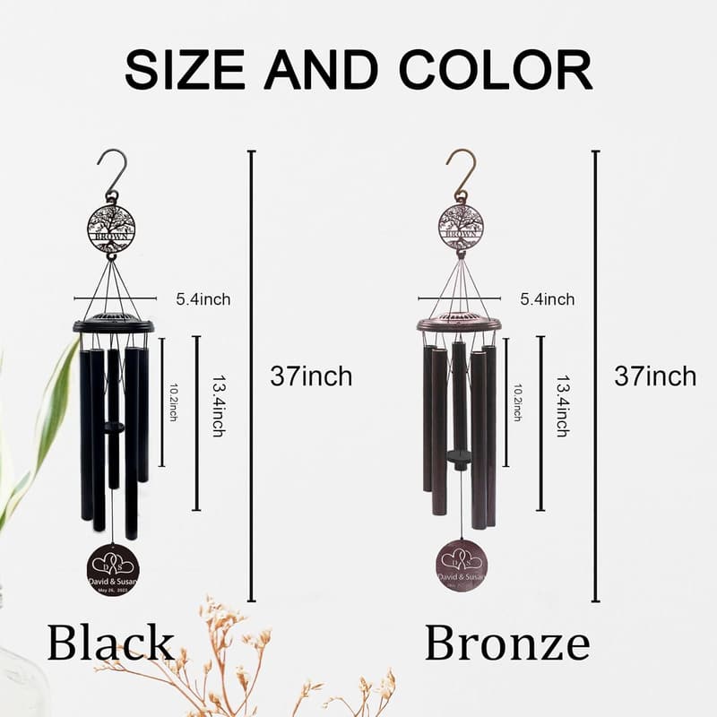 Personalized Heart Wind Chime for Couples - 37'' Wedding Gift