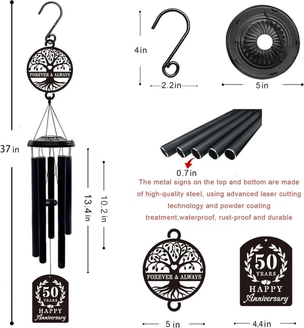 50th Anniversary Wind Chime Gift - Tree of Life Keepsake