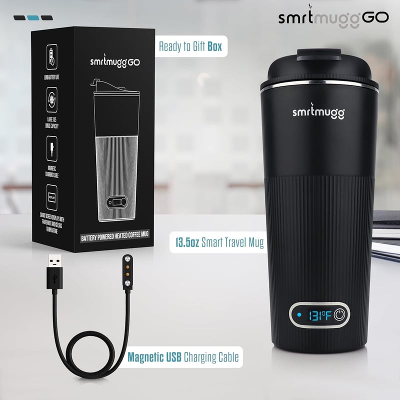 15 oz. Smart Heated Travel Mug with Magnetic Charger (Black)