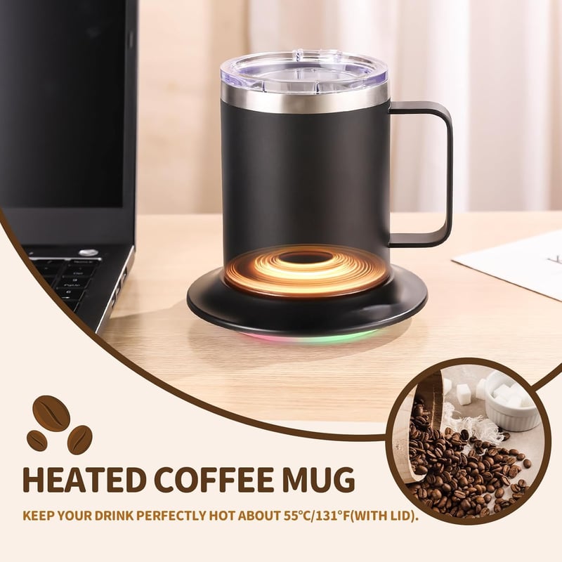 USB Electric Heated Coffee Mug - 12oz Smart Travel Mug, Black