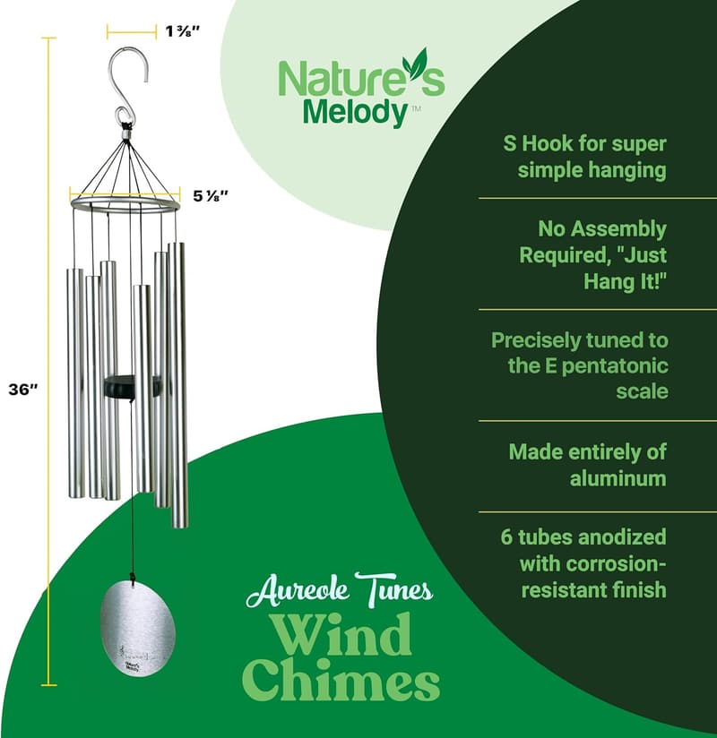 Outdoor Wind Chime - 6-Tube E Pentatonic Scale, Rustproof Aluminum