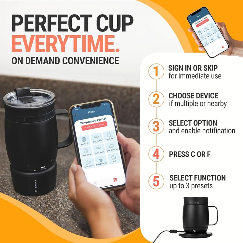14oz Temperature Controlled Heated Coffee Mug - Black
