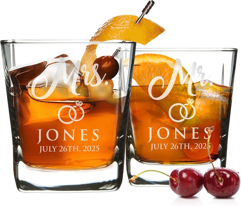 Personalized Mr & Mrs Whiskey Rocks Glass Set, 9 oz.