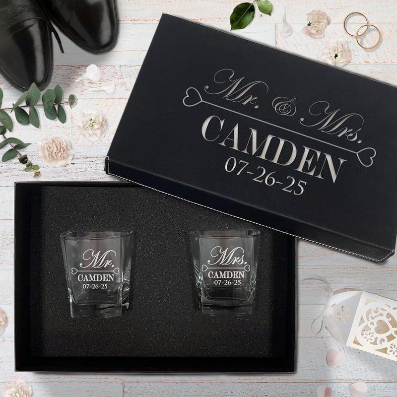 Personalized Mr & Mrs Whiskey Rocks Glass Set, 9 oz.