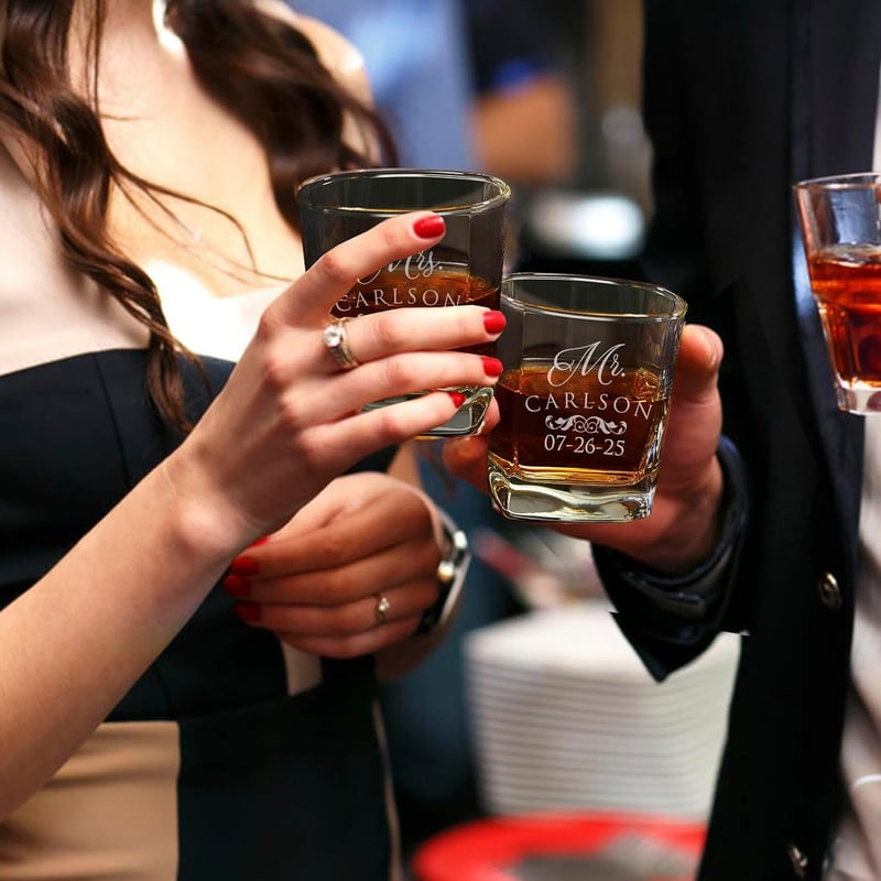 Personalized Mr & Mrs Whiskey Rocks Glass Set, 9 oz.