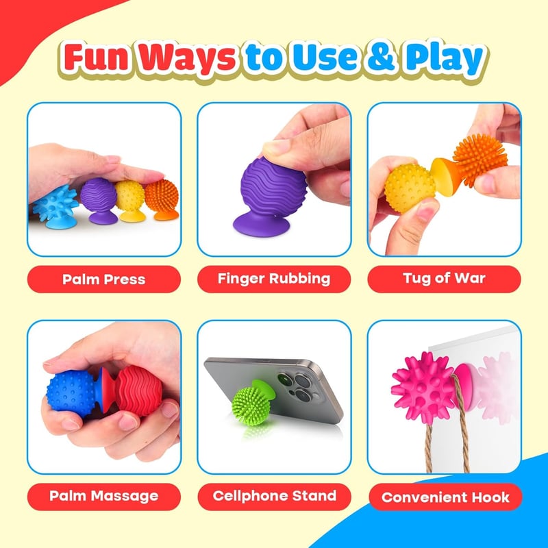 Sensory Fidget Toys for Kids and Adults - 8-Pack Suction Cups