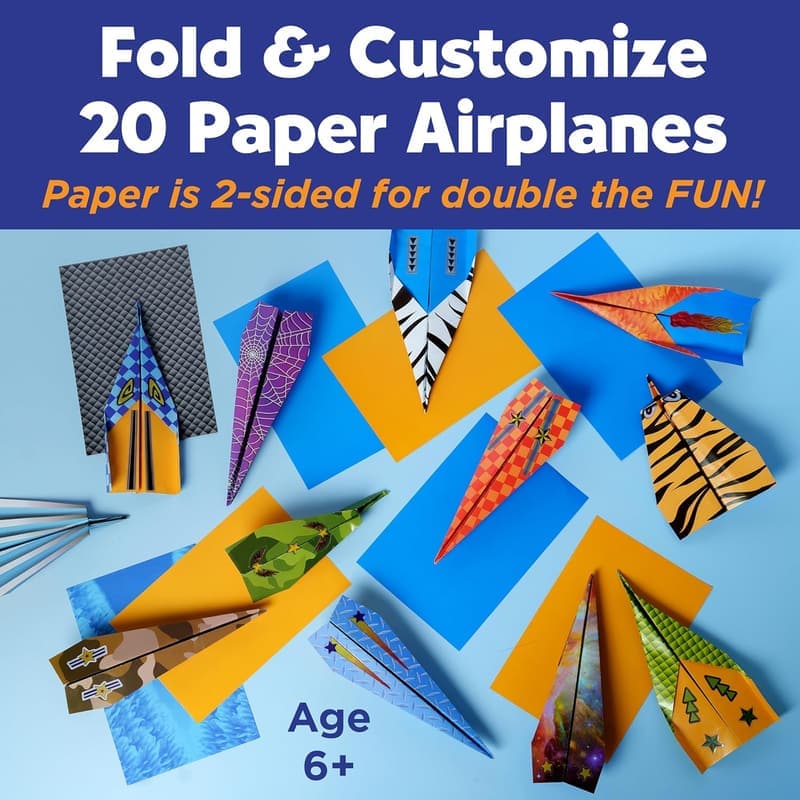 Kids' Craft Kit: 20 Paper Airplanes for Ages 6-8+