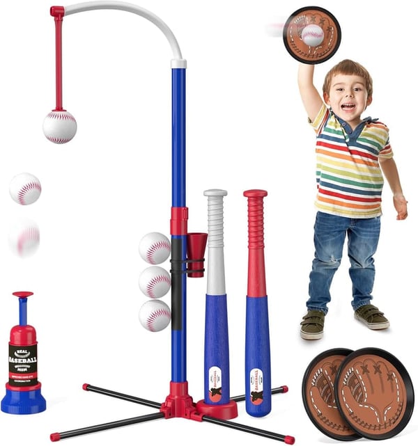 Toss and Catch Ball Set with Auto-Pitch Machine for Kids