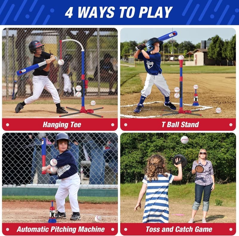 Toss and Catch Ball Set with Auto-Pitch Machine for Kids