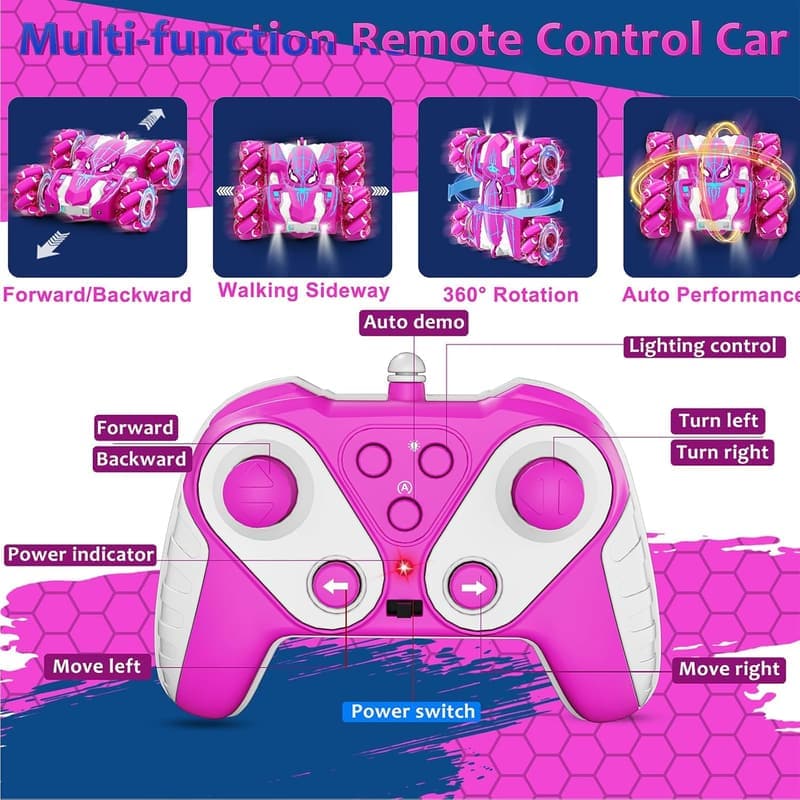 Rechargeable 4WD Remote Control Car for Girls, 360° Stunt Action