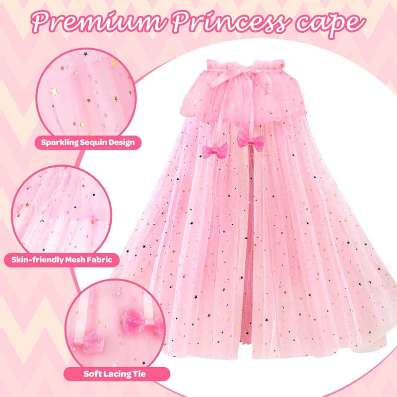 Princess Dress Up Set for Kids - 10 pcs Costume Toys with Cape, Crown, Wand, Jewelry