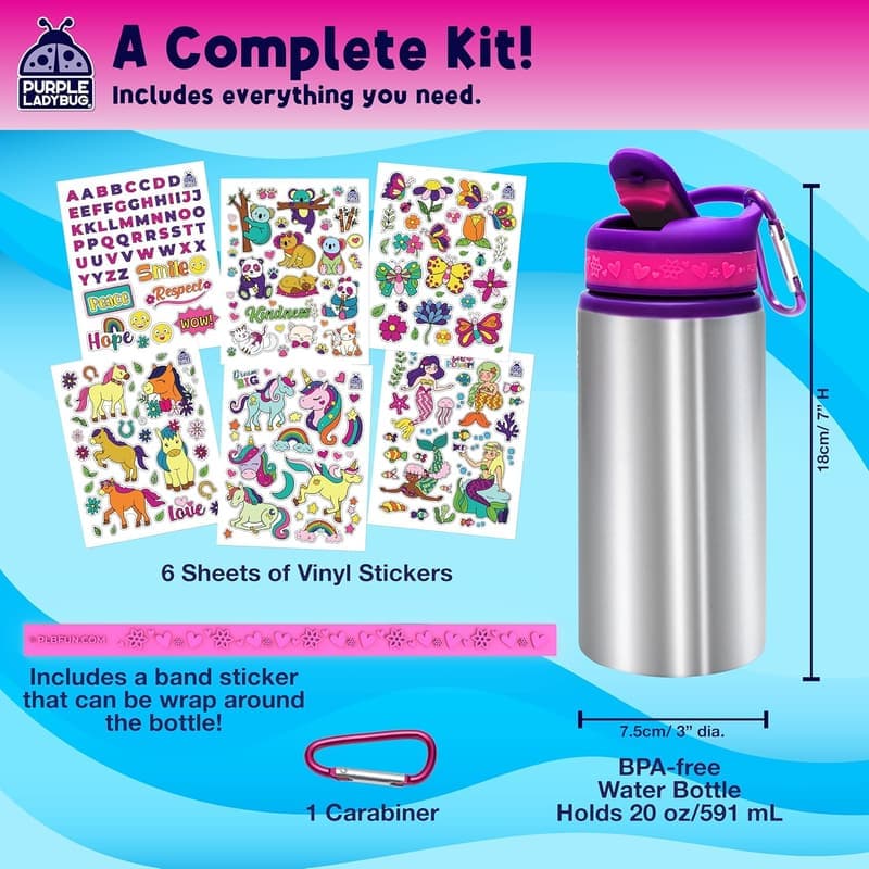 DIY Water Bottle Kit for Girls Ages 4-8 - Fun Summer Craft